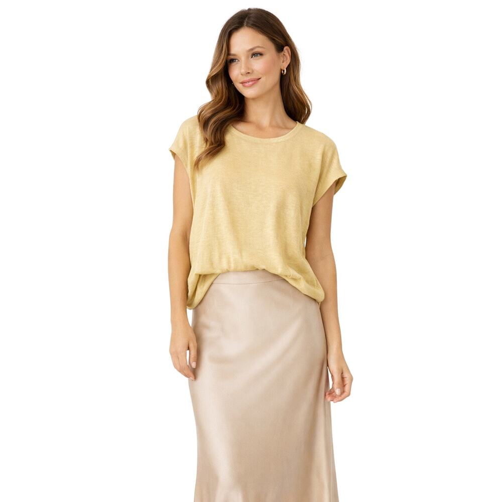 Tahari Pale Yellow Short Sleeve Knit Top
